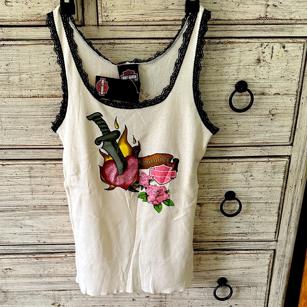 Harley-Davidson Cream Tank Top with Graphic and Black Trim